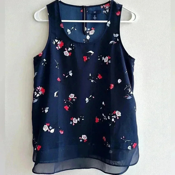 GAP Tops - GAP Navy Blue Tank Top with Flowers, Square Tank Top, Layering Tank, Size Small